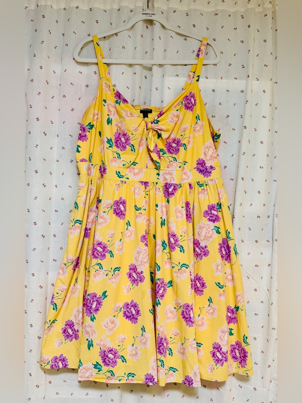 Torrid Yellow 3X Floral Tie-Front Sundress with Purple Accents Fit and Flare